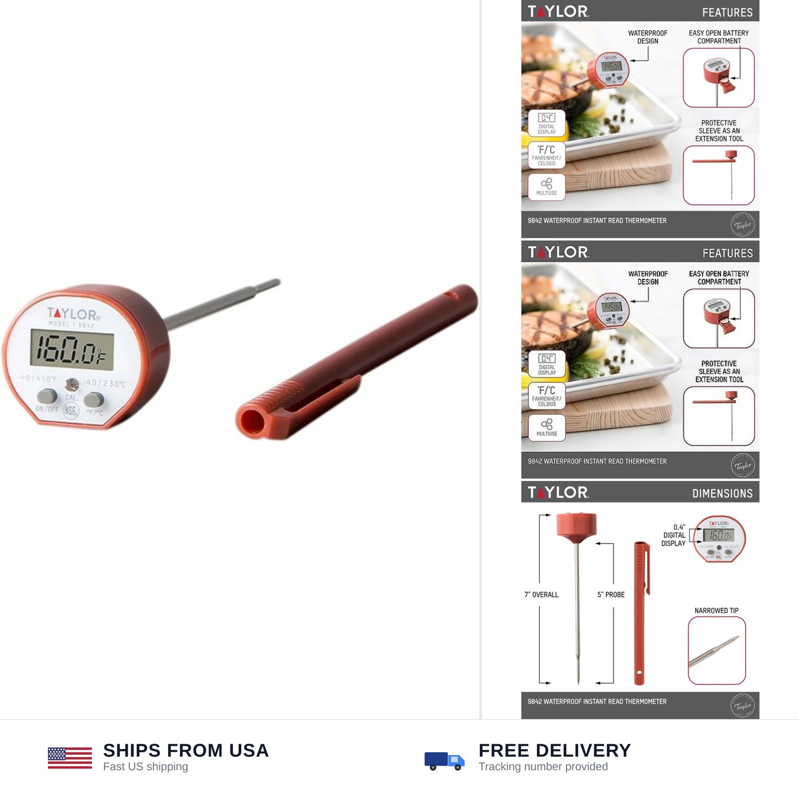 Taylor Waterproof Digital Instant Read Thermometer For Cooking, BBQ, Grilling...