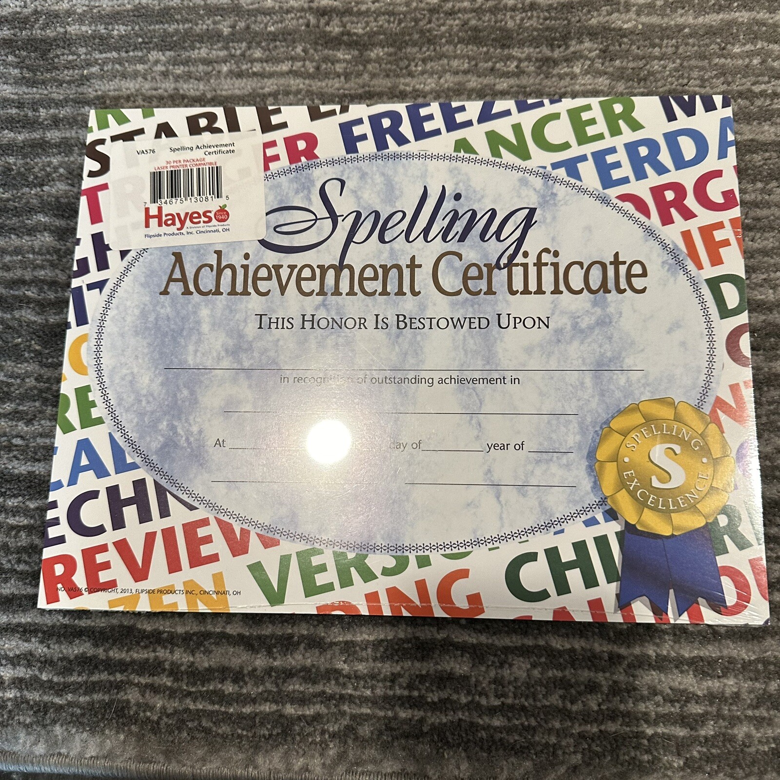 Hayes Spelling Achievement Certificate Pack Of 30 Apple Boarder 8.5x11in Award