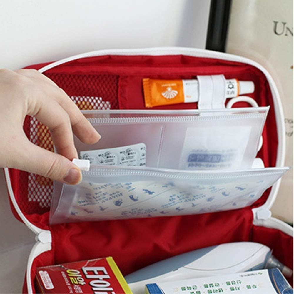 Durable Red First Aid Bag - Multi-Compartment Medical Kit for Home and Hiking