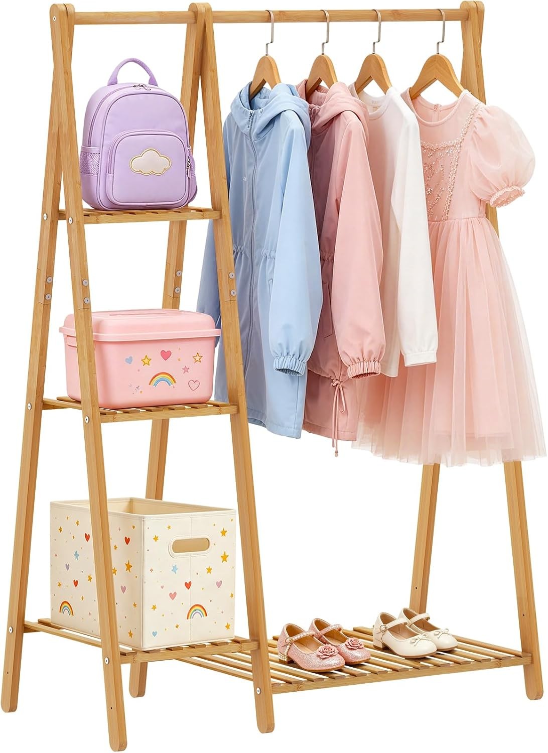 Small Clothes Racks Kids Clothes Hanging Rack Bamboo Wood Clothing Garment Rack