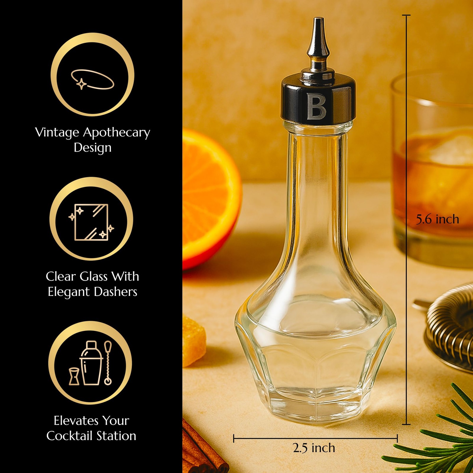 Bitters Bottle 90ml Glass Dash Bottle With Dasher Top - Professional Bar Tool...