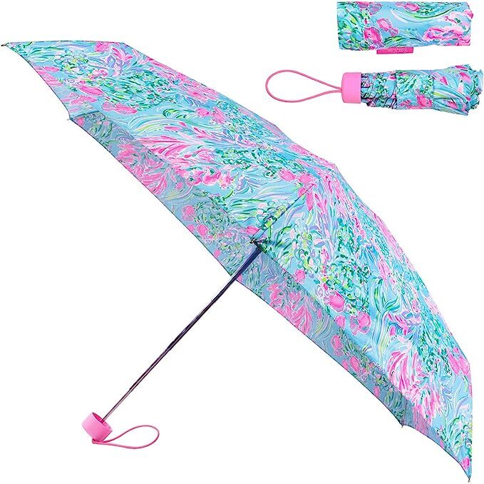Lilly Pulitzer Mini Travel Umbrella Amalfi Blue Best Fishes Length 7 inches
