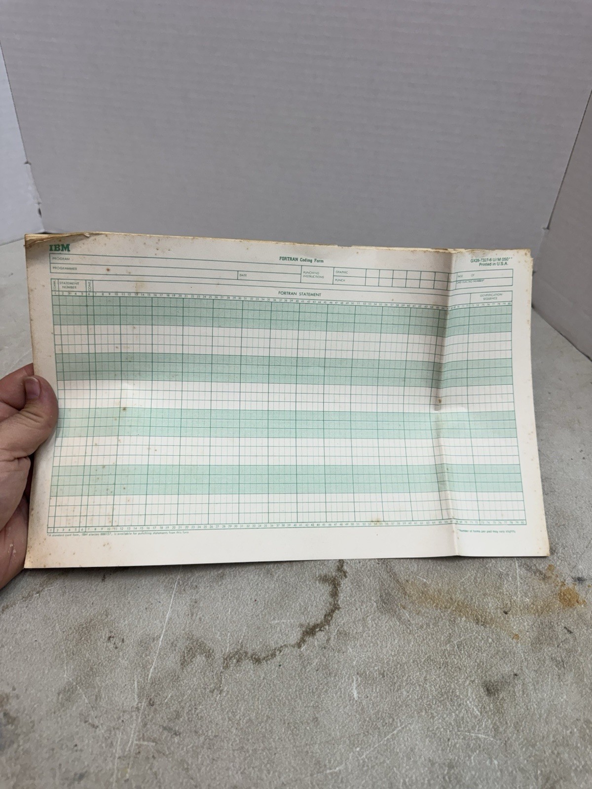 vintage ibm fortran coding form gx28-7327-6 u/m 050