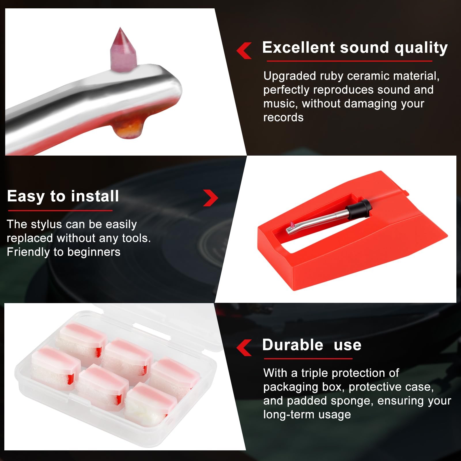 6 Pack Record Player Needle Replacement, Upgraded Vinyl Record...