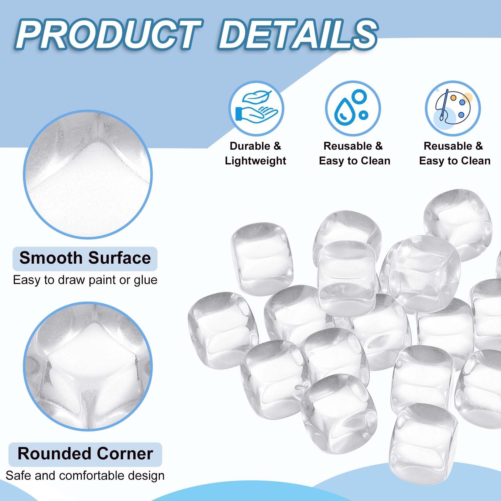 16 mm Clear Dice Blank 100 Pcs Rounded Corner with Smoothed Surface White