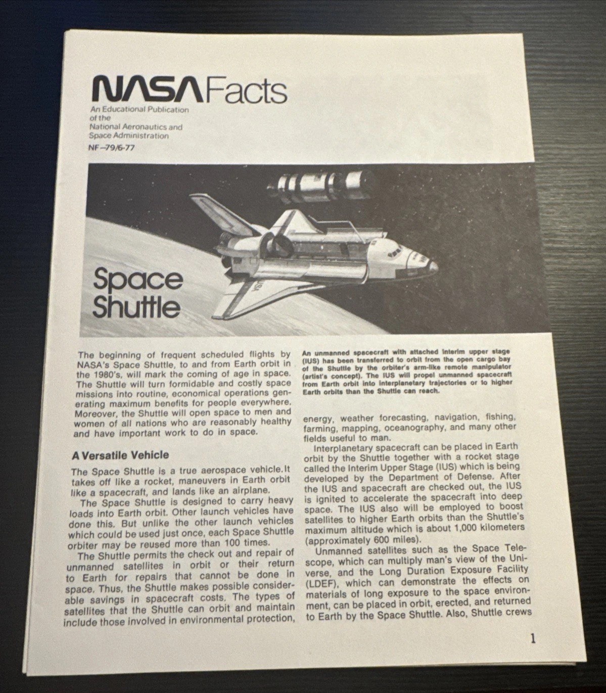 NASA Facts Space Shuttle NF-79/6-77 Released Before Maiden Voyage