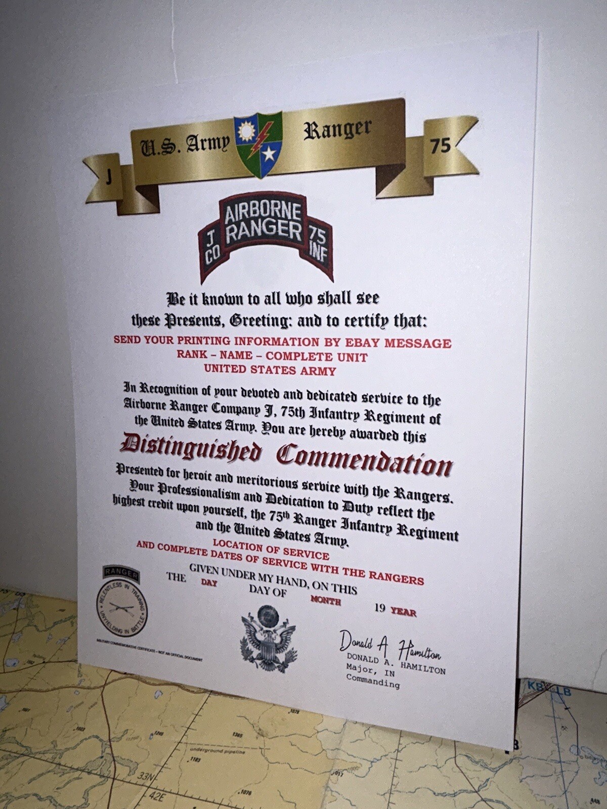 U.S. ARMY - J CO. 75TH INFANTRY RANGER REGIMENT / DISTINGUISHED COMMENDATION