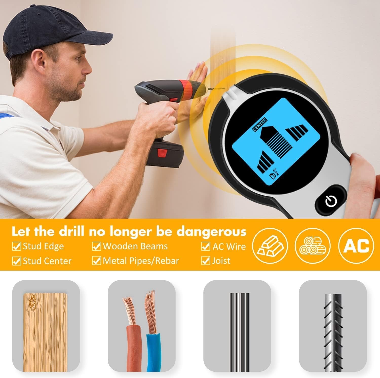 Stud Finder Wall Scanner 5 in 1 Upgraded Electronic Wall Scanner with Battery...