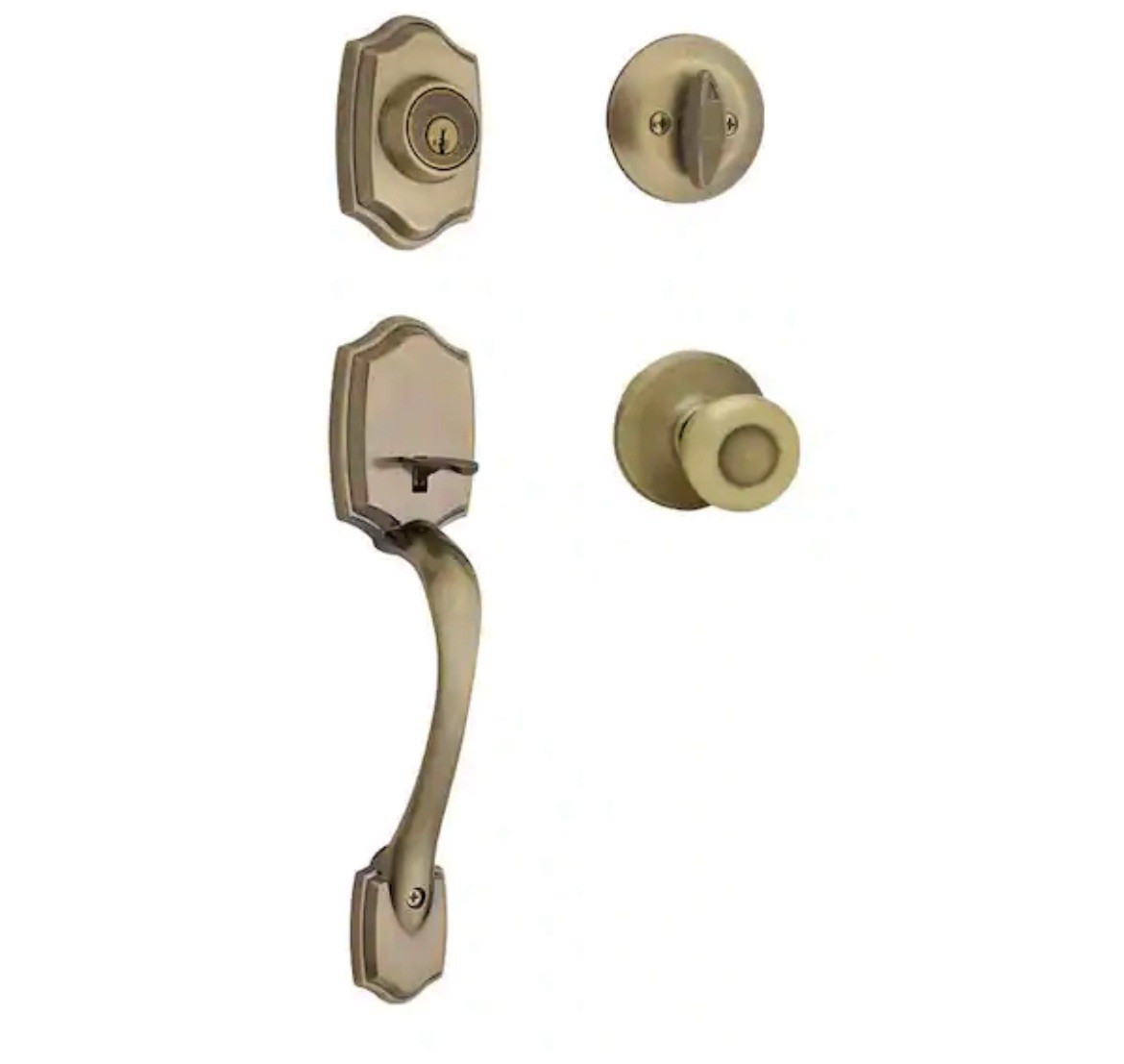 Kwikset Belleview Antique Brass Single Cylinder Door Handleset with Tylo Knob💥