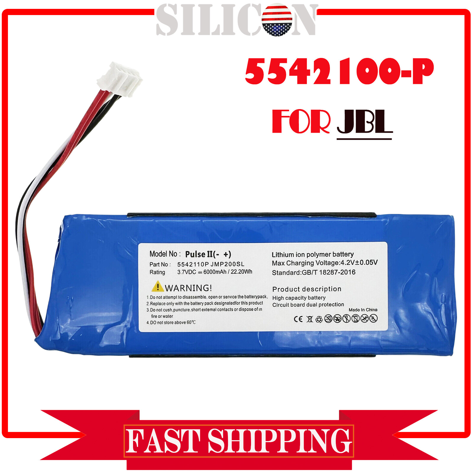 6000mAh 3.7V P5542100-P Battery Replacement for JBL Pulse 3 Bluetooth Speaker