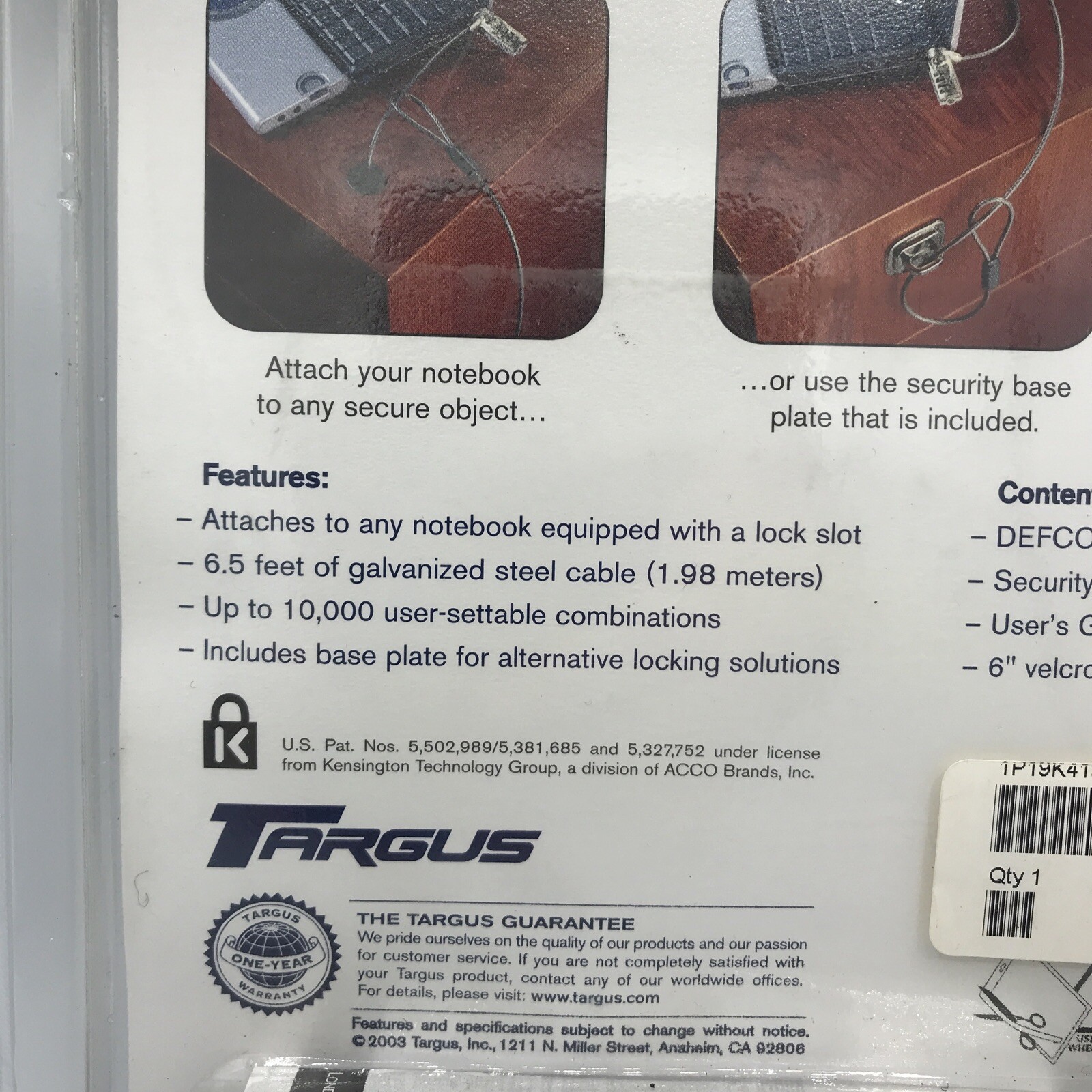 Targus DEFCON CL School Laptop Computer Cable Anti Theft Lock 4 Digit-Code