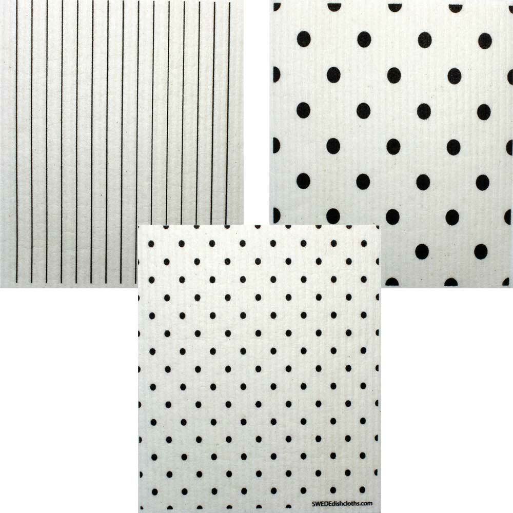 Mixed B&W Patterns Set of 3 cloths (One of each design) Swedish Dishcloths ECO