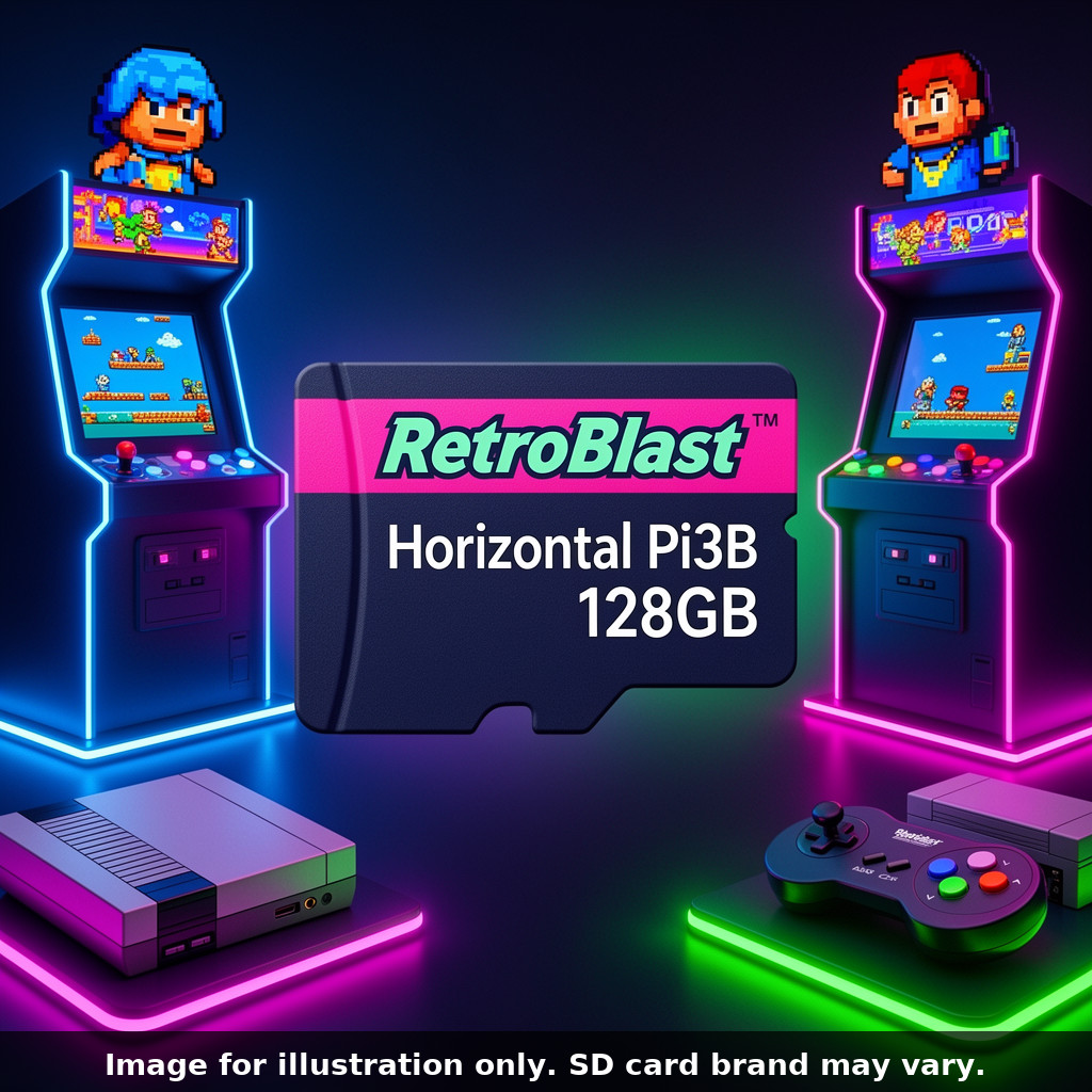 RetroBlast Horizontal Raspberry Pi 3B 128GB Micro SD Card Plug & Play