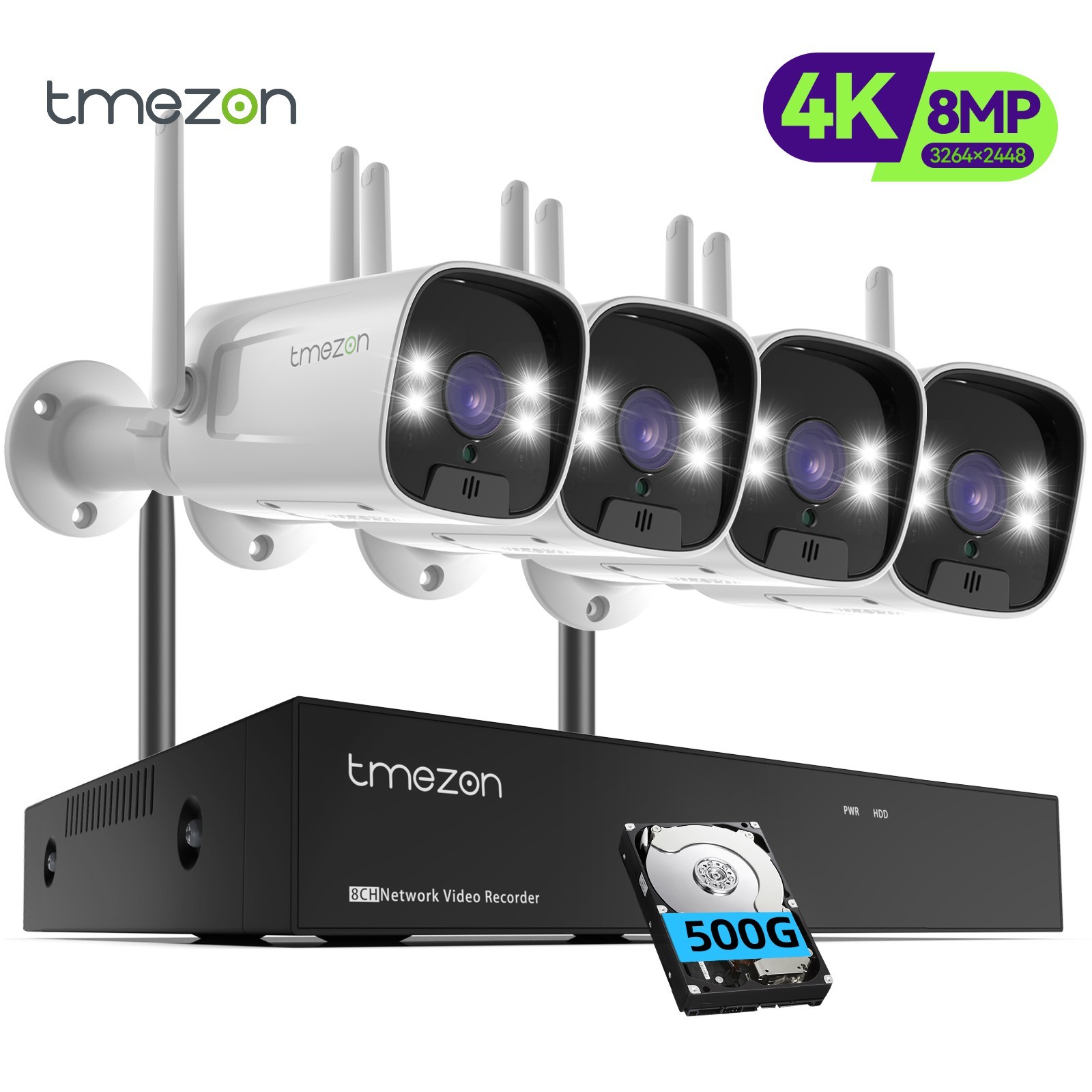 TMEZON Wireless 8MP Security Camera System 5MP 10CH NVR Two-Way Audio Recording