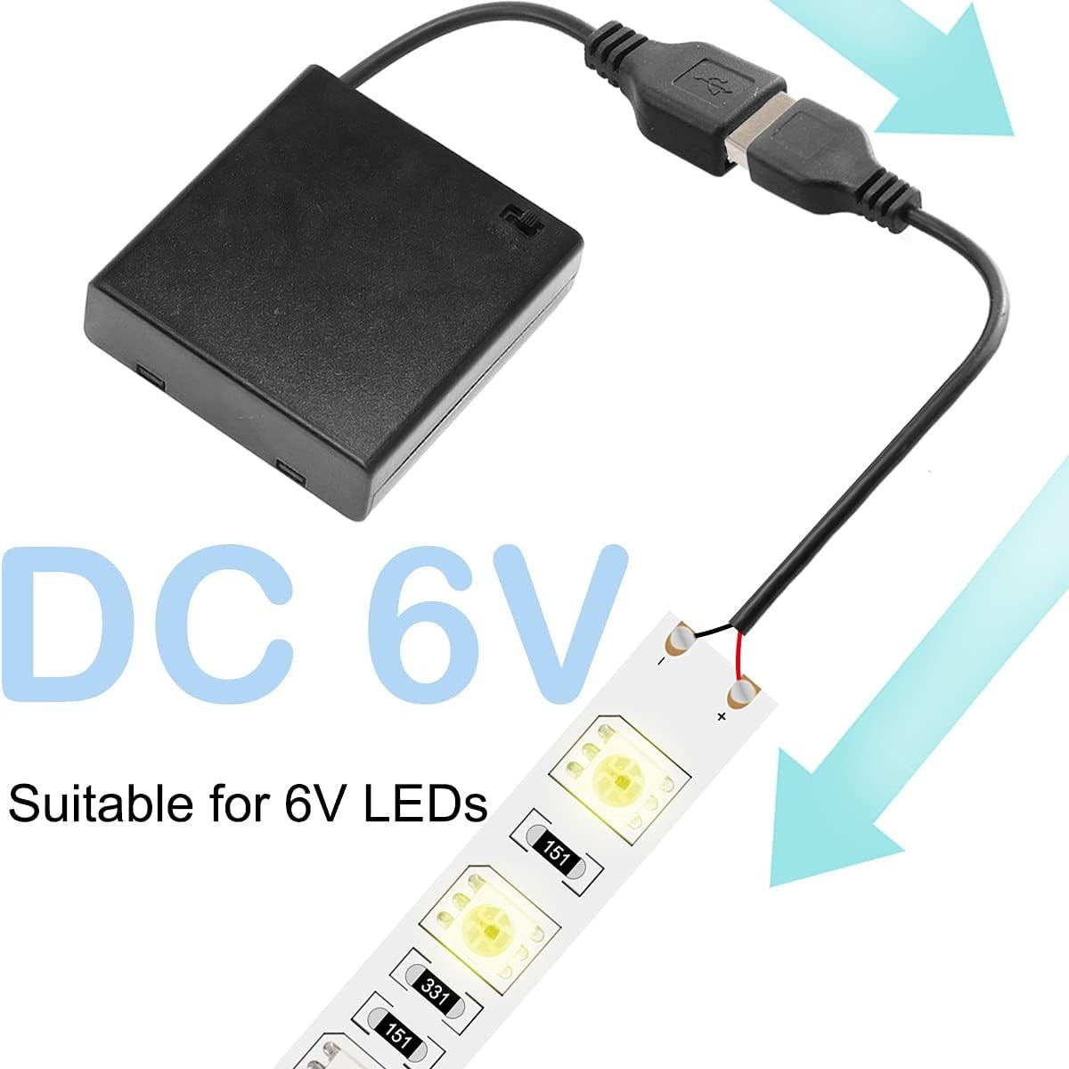 4 PCS 4 AA Battery Holder USB Switch, 6V Female Socket, 4 x 1.5V 4
