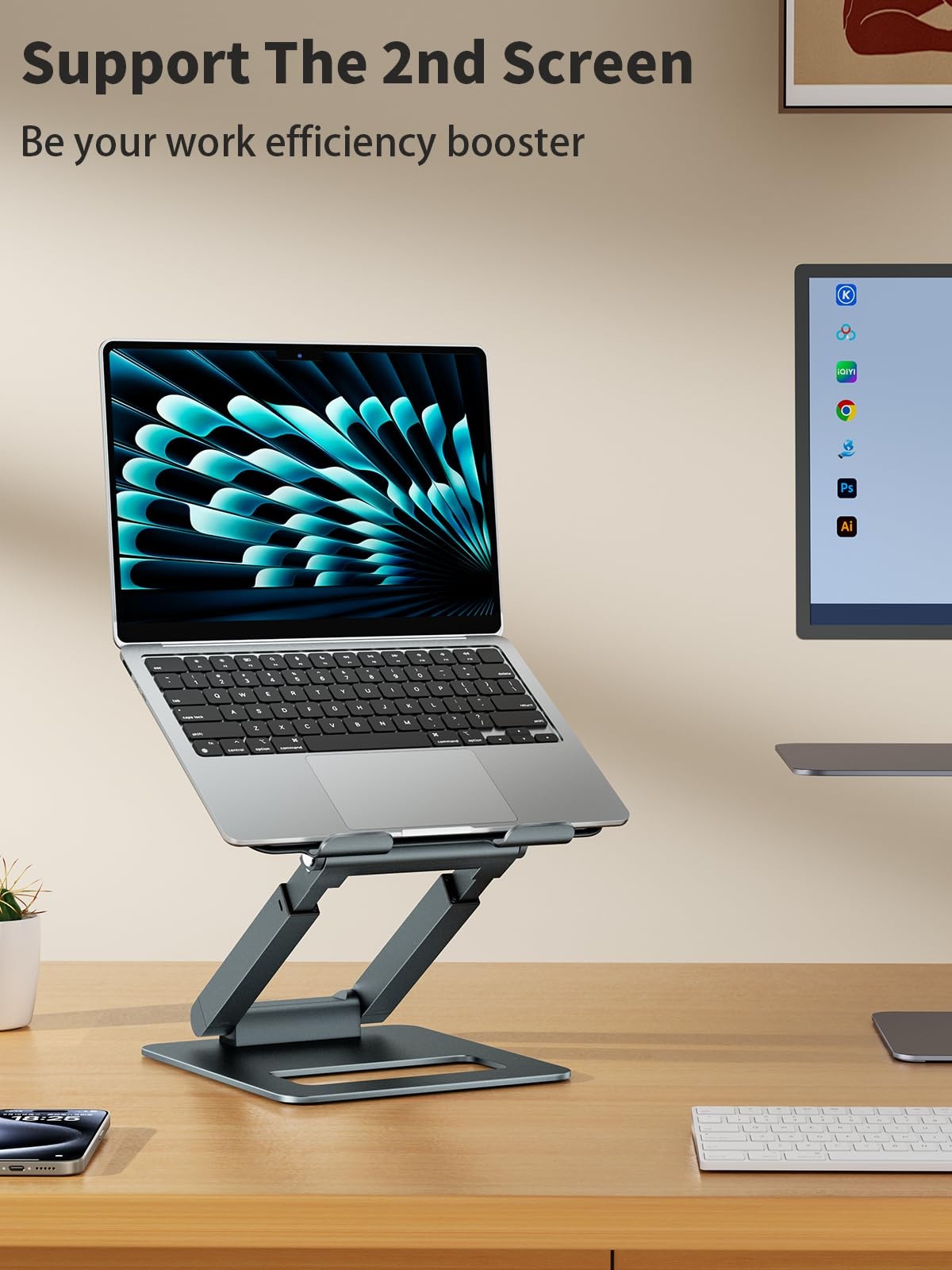Laptop Stand for Desk Adjustable Height, Telescopic Computer Stand with Pull ...