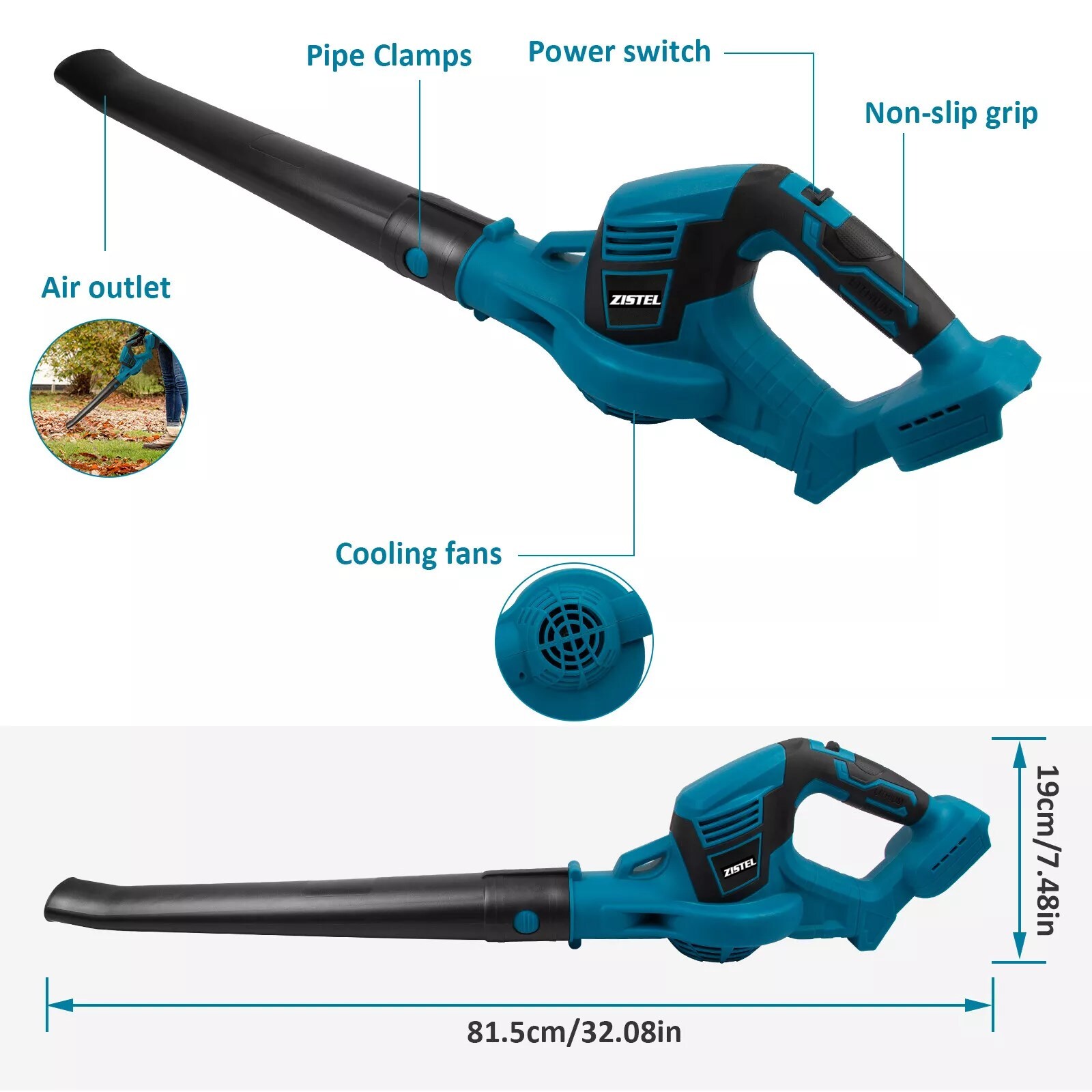 Electric Cordless Leaf Blower Garden Brushless Power Tool Charger + 2 Batteries
