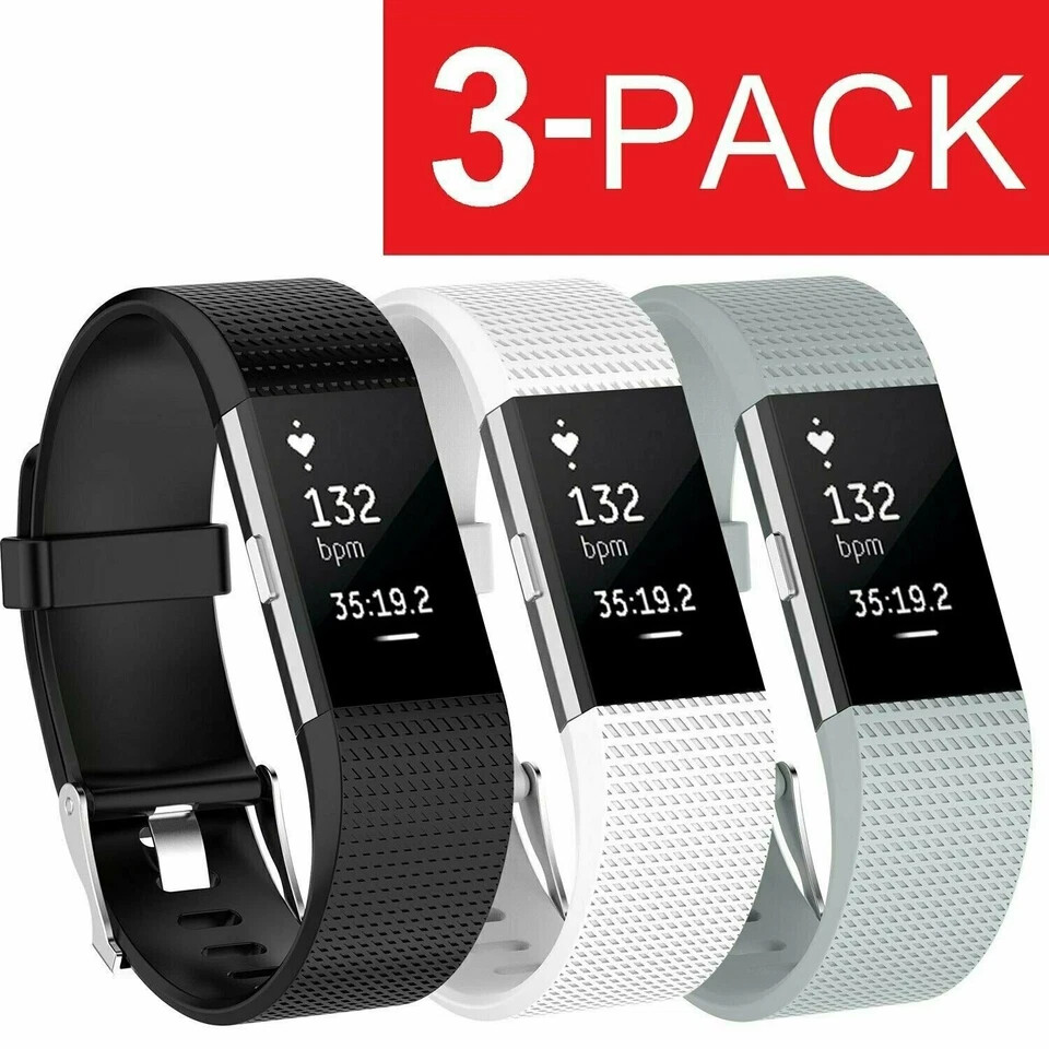 3 Pack Replacement Wristband For Fitbit Charge 2 Band Silicone Fitness Large