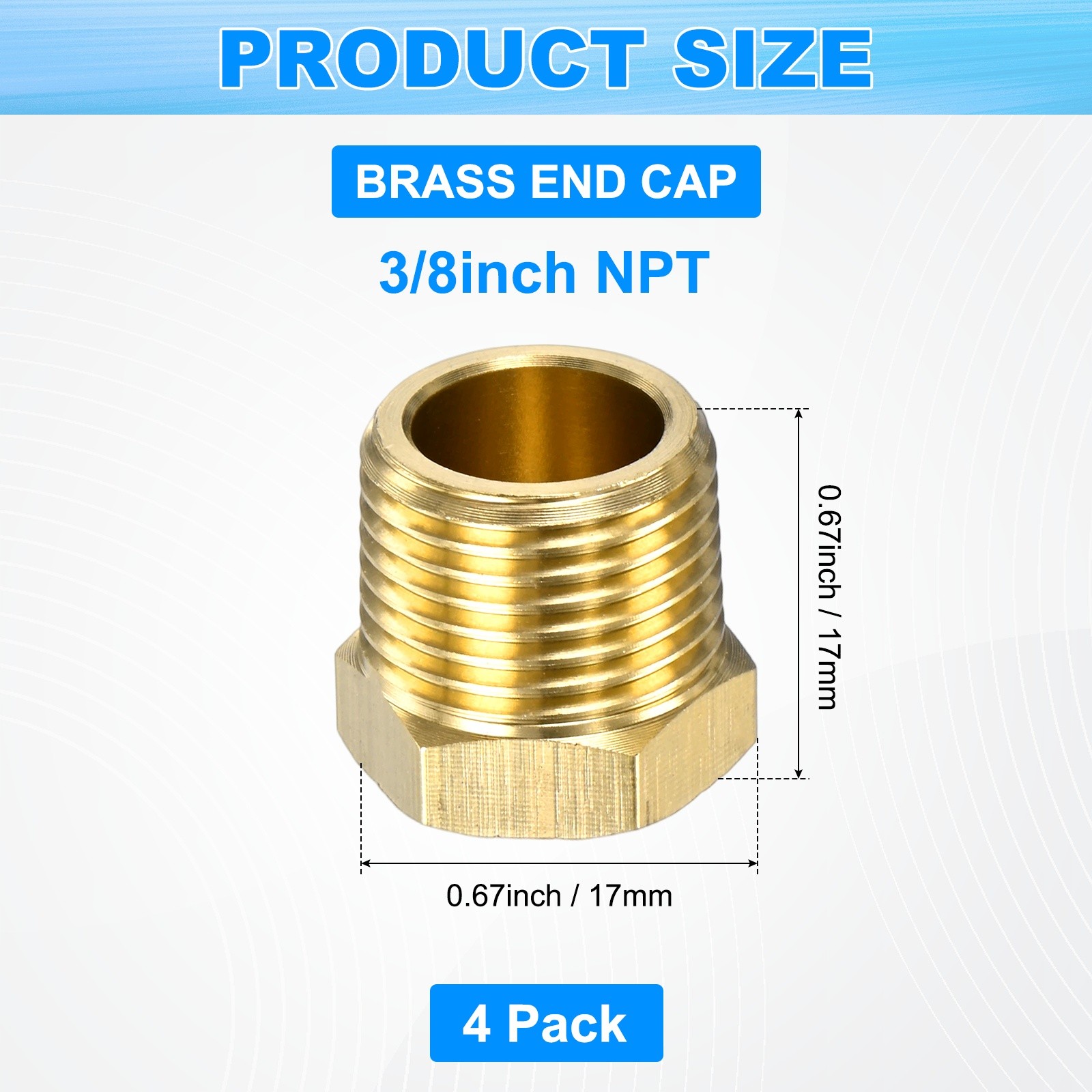 4-Pack Brass Pipe Fitting, 3/8 " NPT Female Thread Hex End Cap
