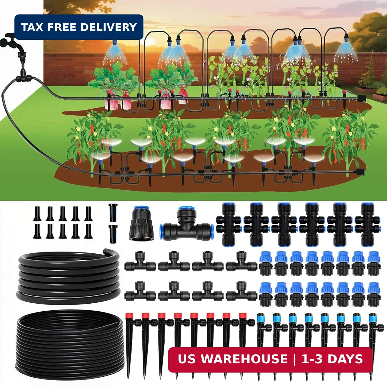 230FT Drip Irrigation System Kit, Quick Push-To-Connect Garden Watering System w