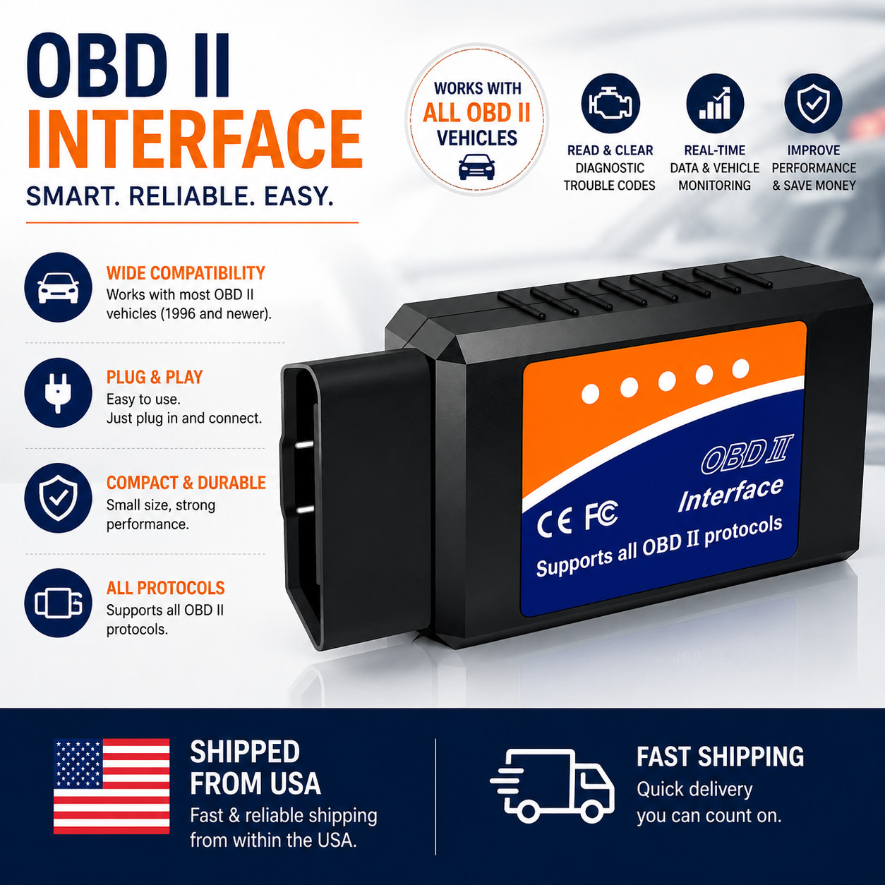 OBD2 Bluetooth Scanner for iPhone iOS Android Windows Car Code Reader Enhanced