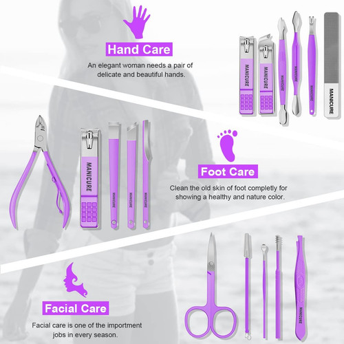 Manicure Set Professional Nail Clippers Pedicure Kit, 16 pcs Stainless Violet