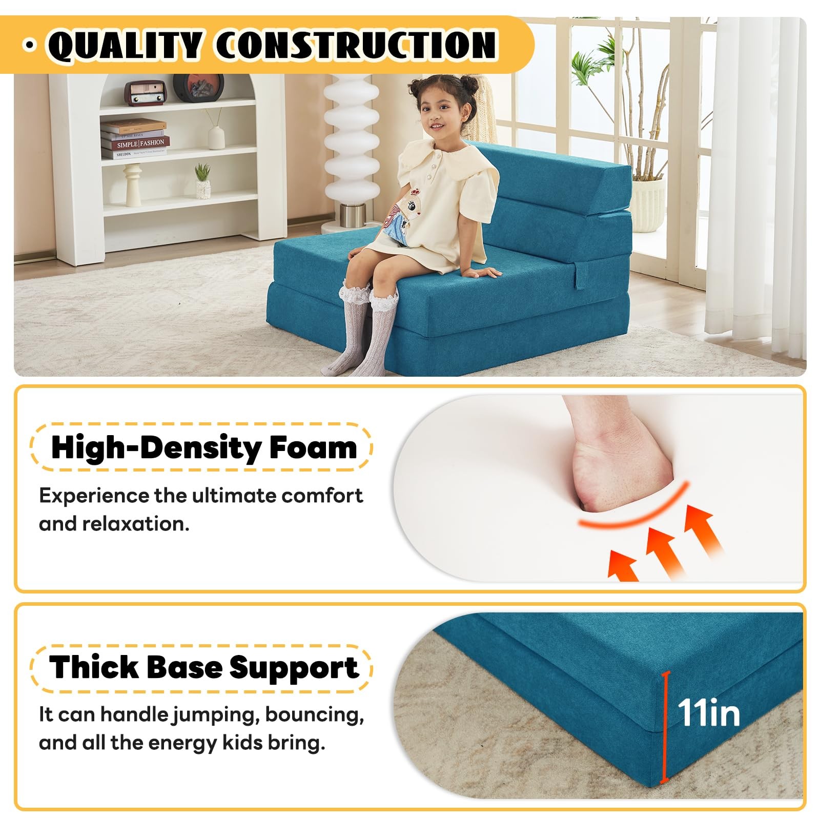Foldable Sofa Bed, Convertible Sleeper Lounge Chair Floor Mattress Floor Couc...