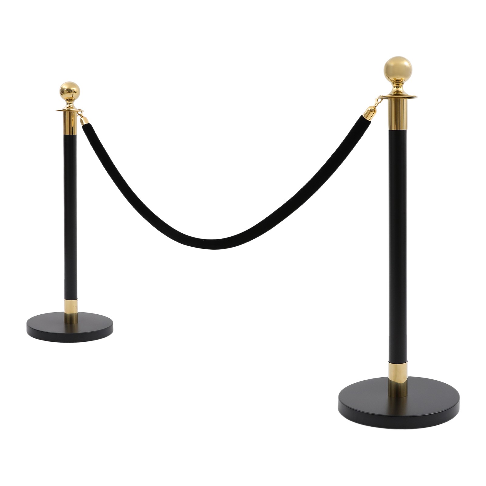 6x Gold+Black Stanchion Posts Queue Pole with 3 1.5M Ropes Crowd Control Barrier