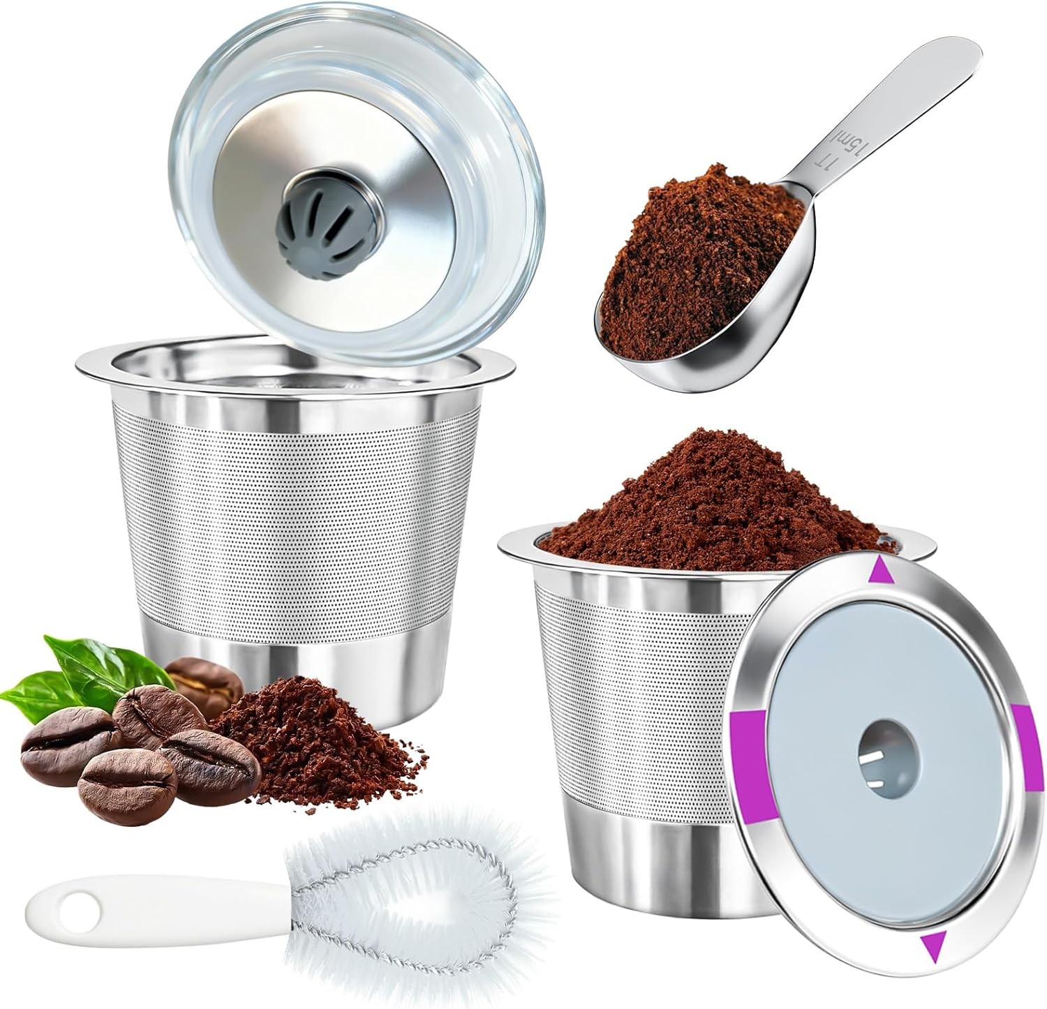 2 Pack Reusable K Cups for Keurig Single Prong, 304 Stainless Steel for Keurig F