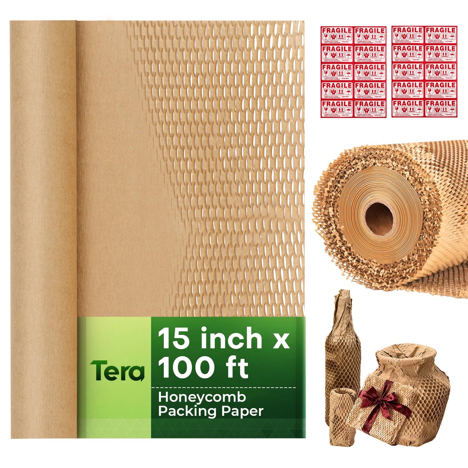 Honeycomb Packing Paper Eco-friendly: 15"x100' Honeycomb Cushioning Wrap Roll...