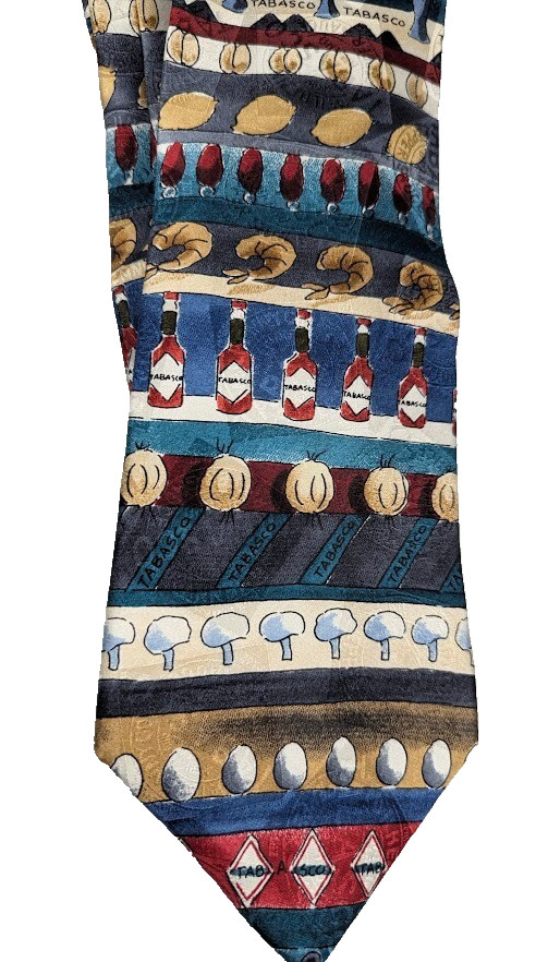 Tobasco Men's Silk Necktie Food Hot Sauce Design Red Blue Gold Novelty