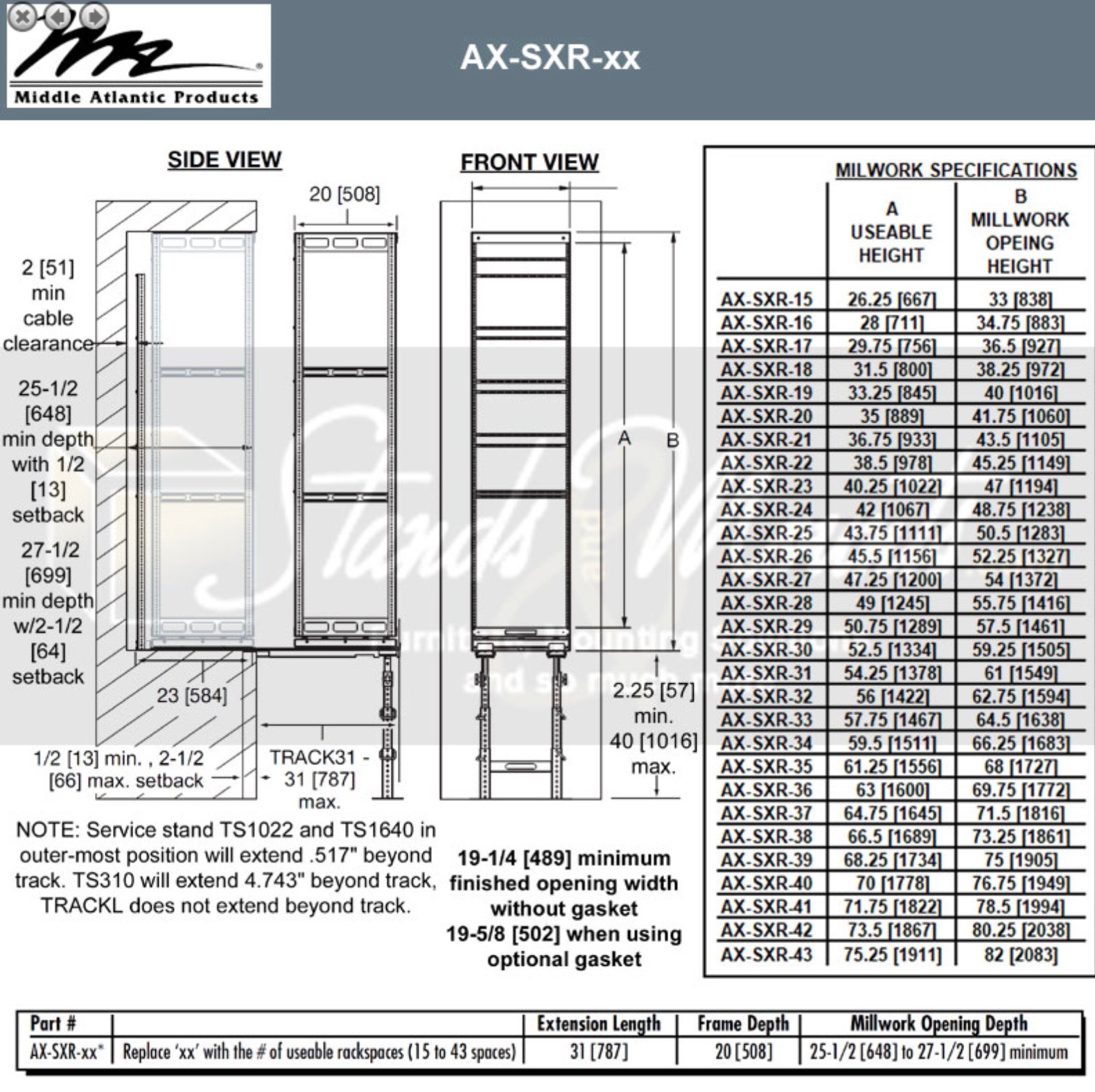 Middle Atlantic AX-SXR-43 43U Millwork & In-Wall Rotating AXS A/V Rack System