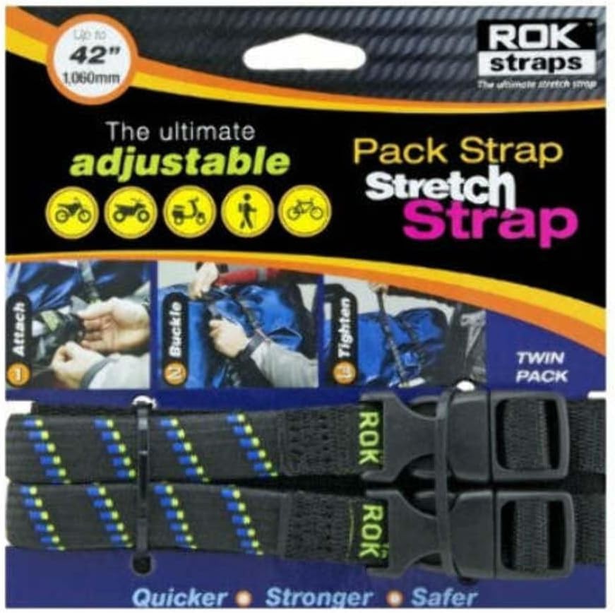 Rok Straps 5/8" Wide 18" to 42" Adjustable 2-Pack Black/Blue/Green 10305