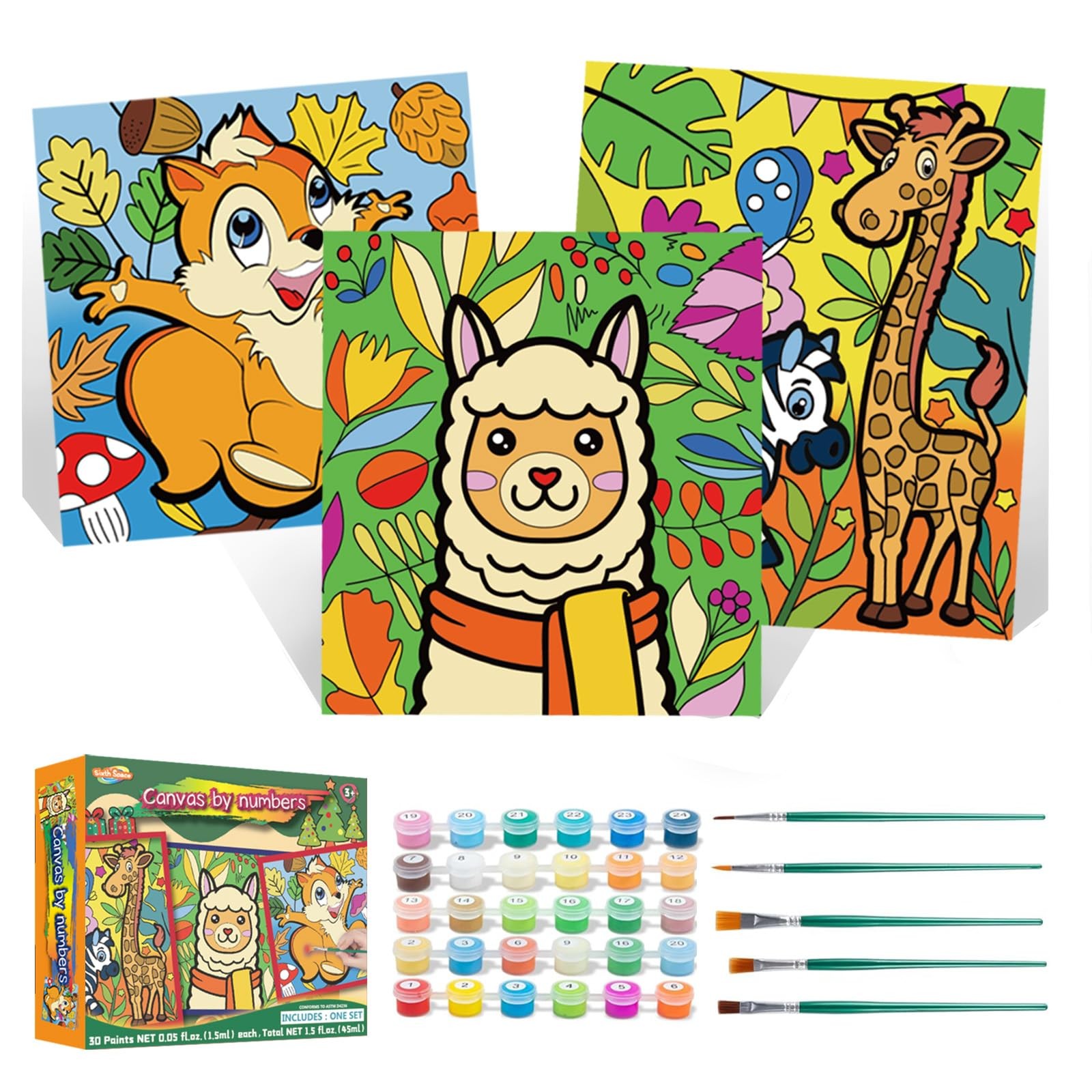 Sixth Space Paint by Numbers for Kids Ages 4-8, 8x10, 8x9, 8x8 inches, Animal