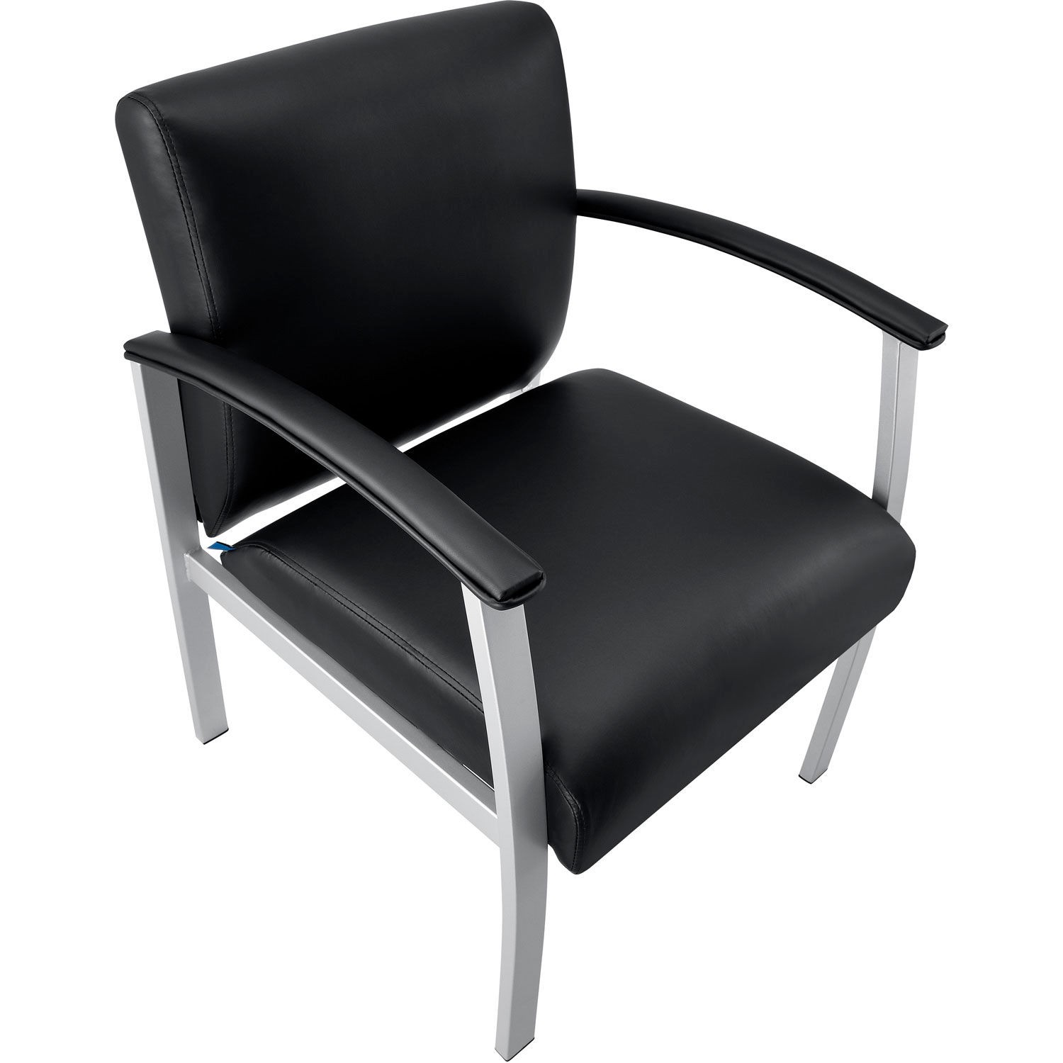 Synthetic Leather Reception Chair With Arms Black W/ Silver Frame