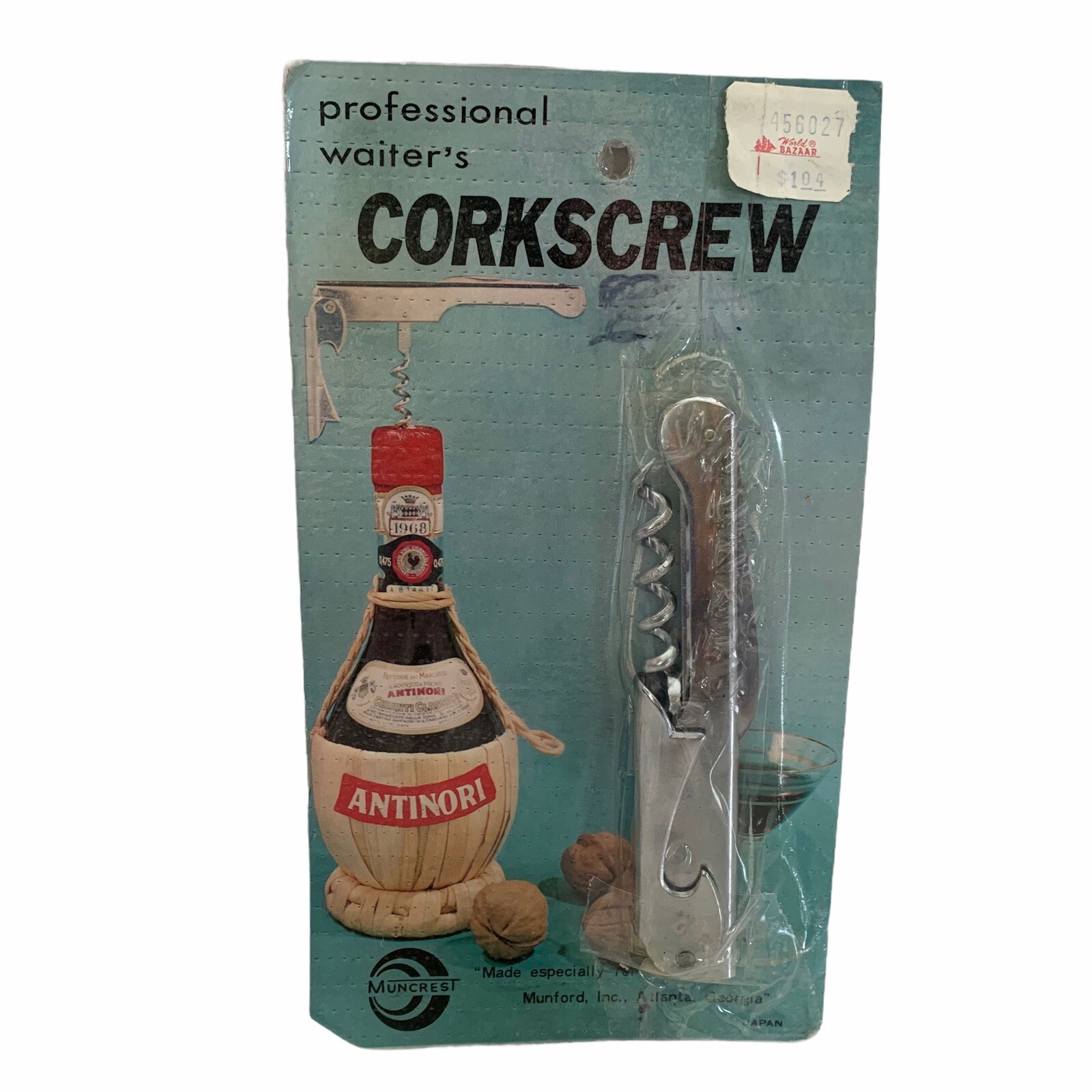 Vintage Professional Waiter's Corkscrew Can Bottle Opener By Muncrest, Japan NEW