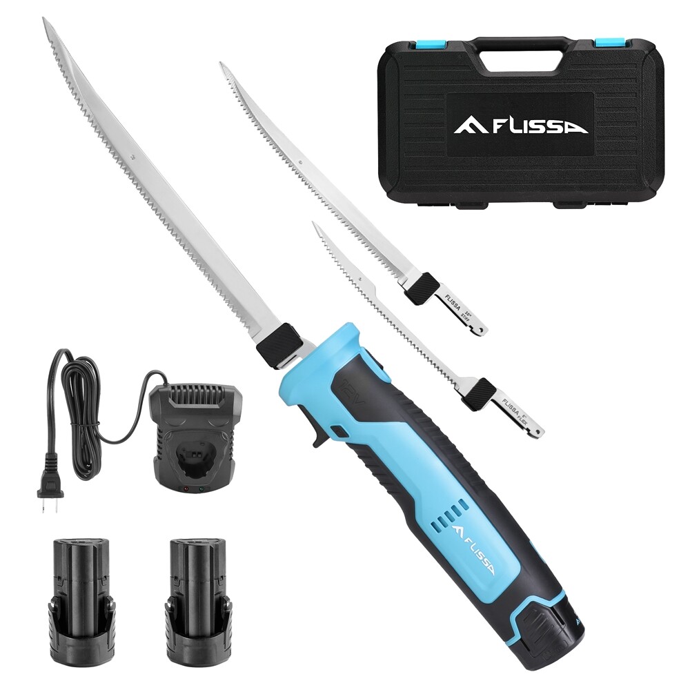 Cordless Electric Fillet Knife 8" 10" Stainless Steel Blade 2PC Batteries w/Case