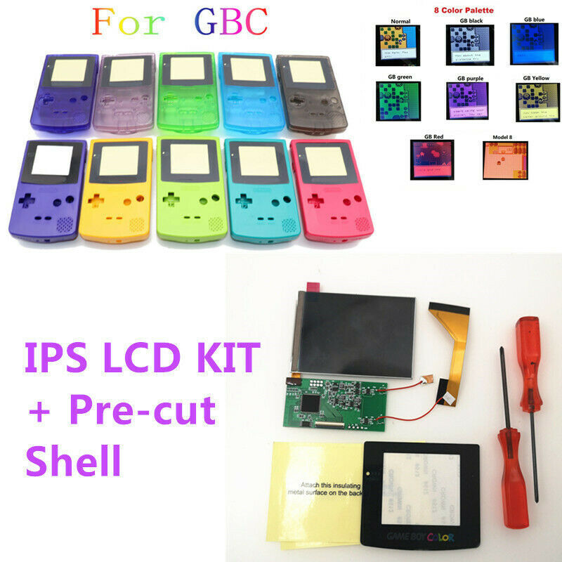 22 Colors IPS Full Size 8 Colorful Backlight LCD Mod Kit & Pre-cut Shell For GBC