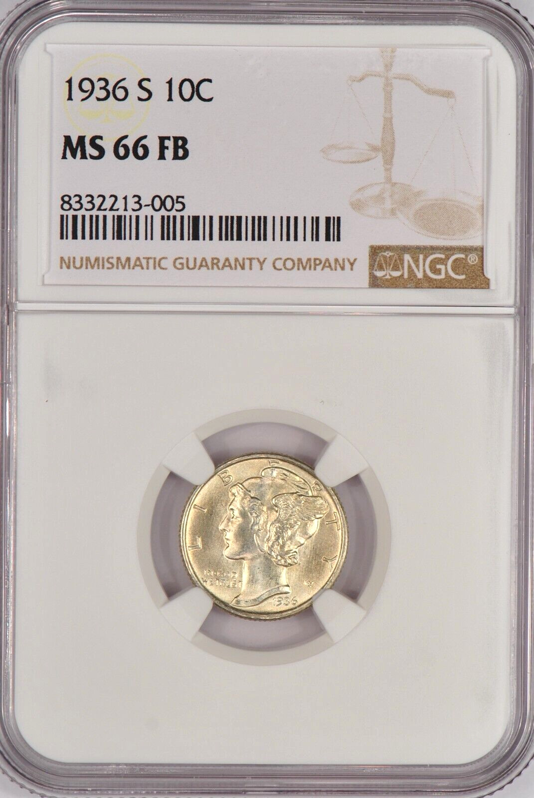 1936 S Mercury Dime NGC MS 66 FB MS66FB Gem Silver Coin 10C