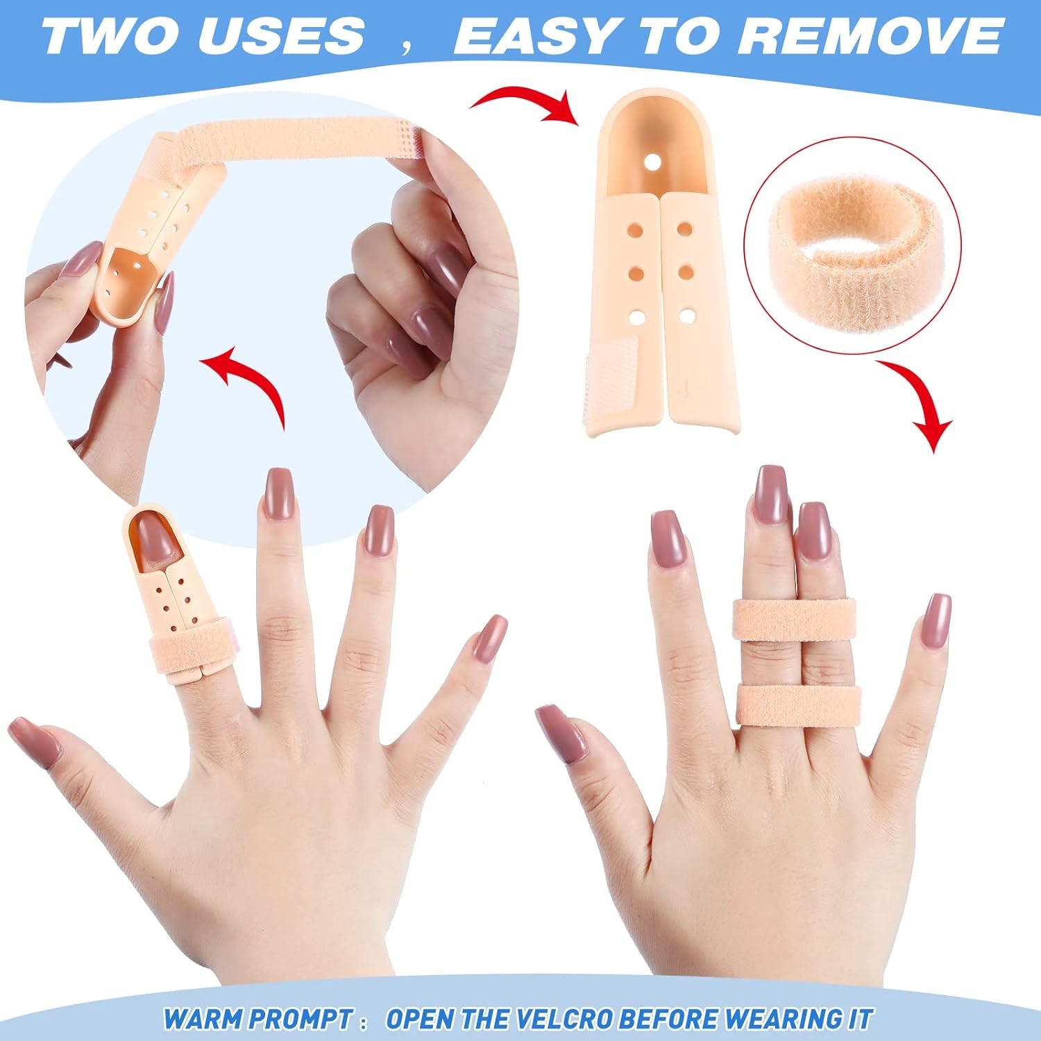 10 Pcs Mallet Finger Splint, 5 Sizes Finger Support Brace Stabilizer (Beige)