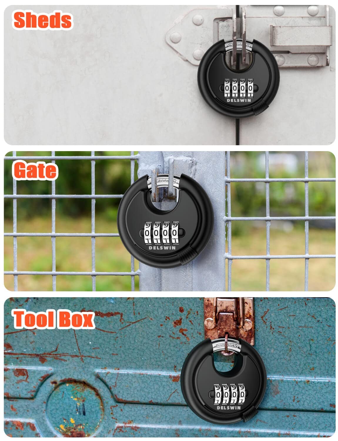 Delswin 4-Digit Disc Combination - Combination Padlocks Hardened