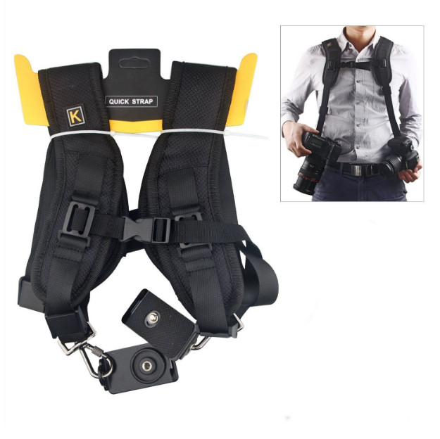 Black Double Dual Camera Shoulder Quick Sling Belt Adjustment Digital DSLR Strap