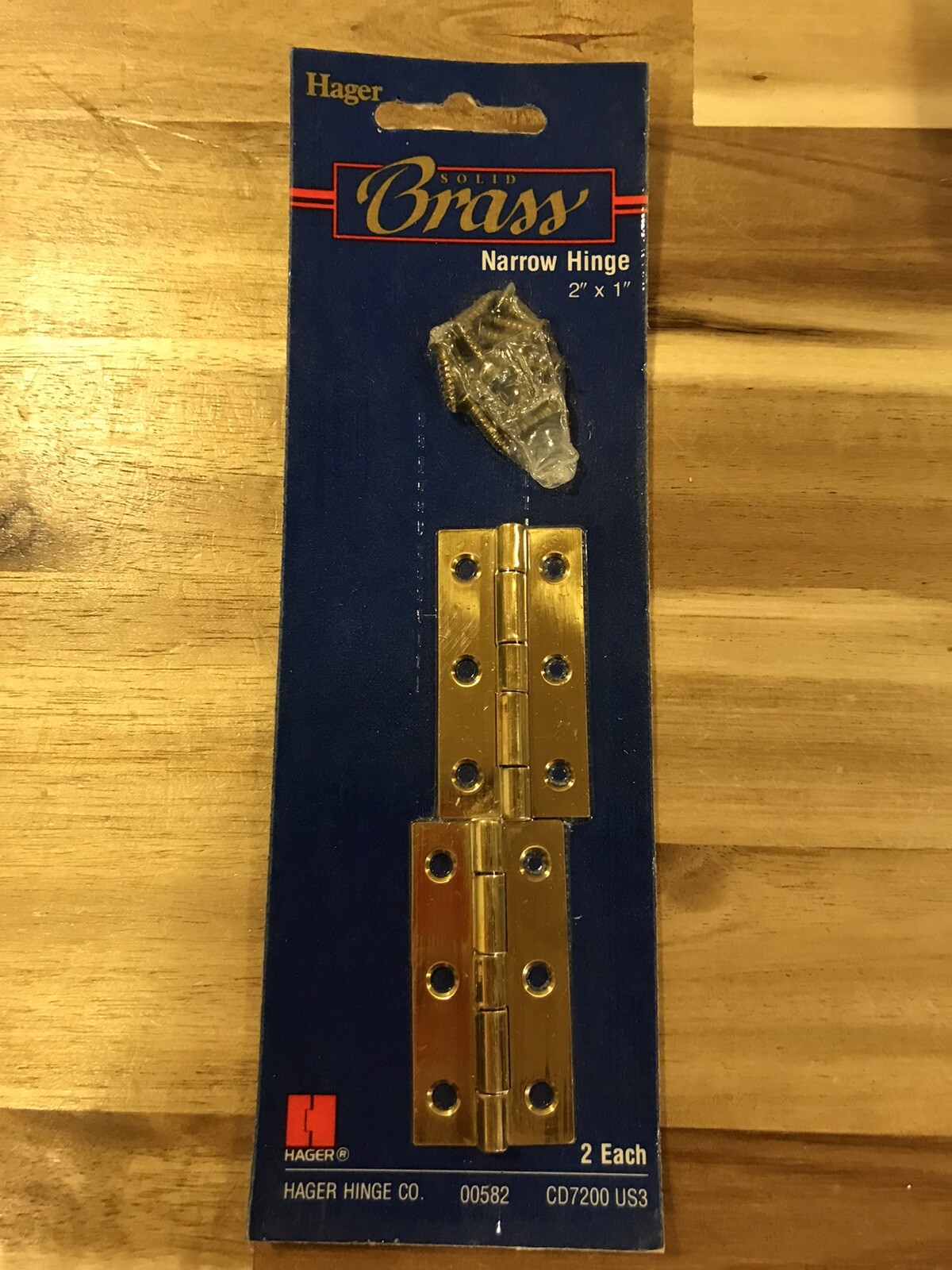 Hagar Solid Brass Narrow Hinge 2”x1”.  No 00582. Polished Brass