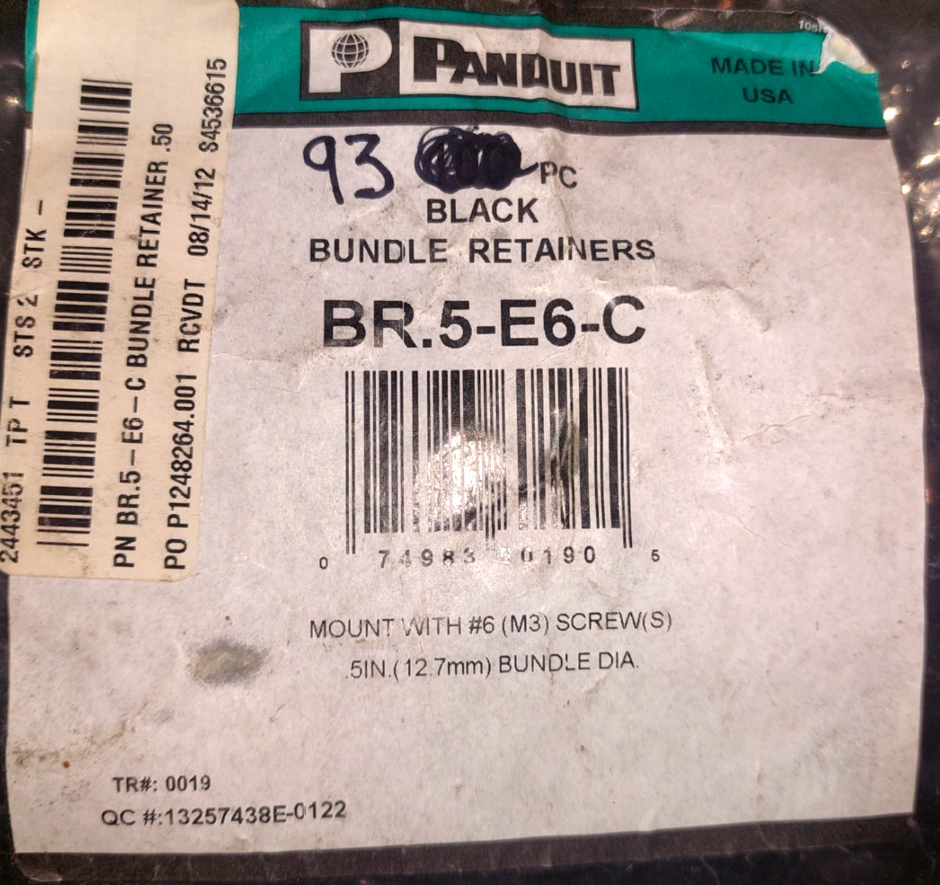 PANDUIT BR.5-E6-C / BR5E6C (NEW IN BOX) BLACK BUNDLE RETAINER *Ba*