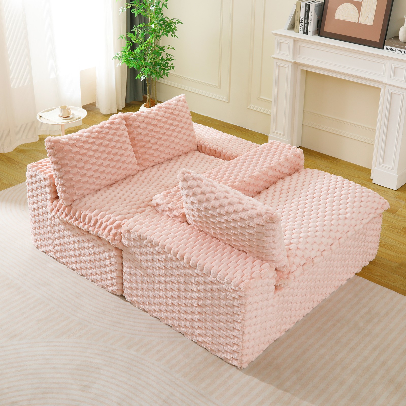 Luxury Pink Turtle Velvet Multifunctional Sofa - Arrangeable in Single Row, Sid