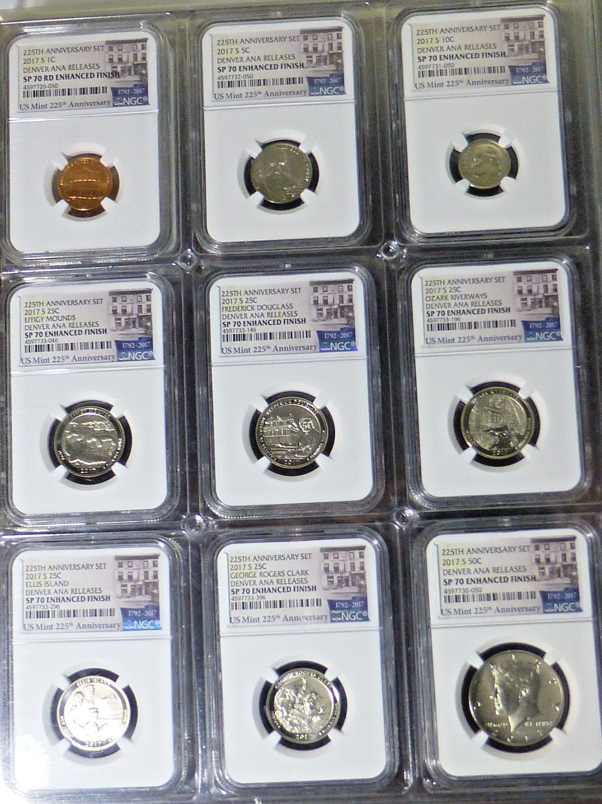 2017 S Enhanced 225th Anniversary Set NGC SP70 Denver Ana Releases - 10 Coins