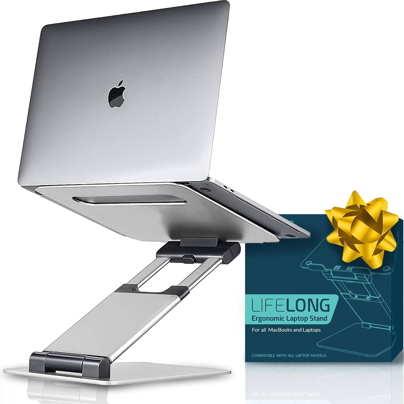 Ergonomic Desk Laptop Stand Aluminum Silver