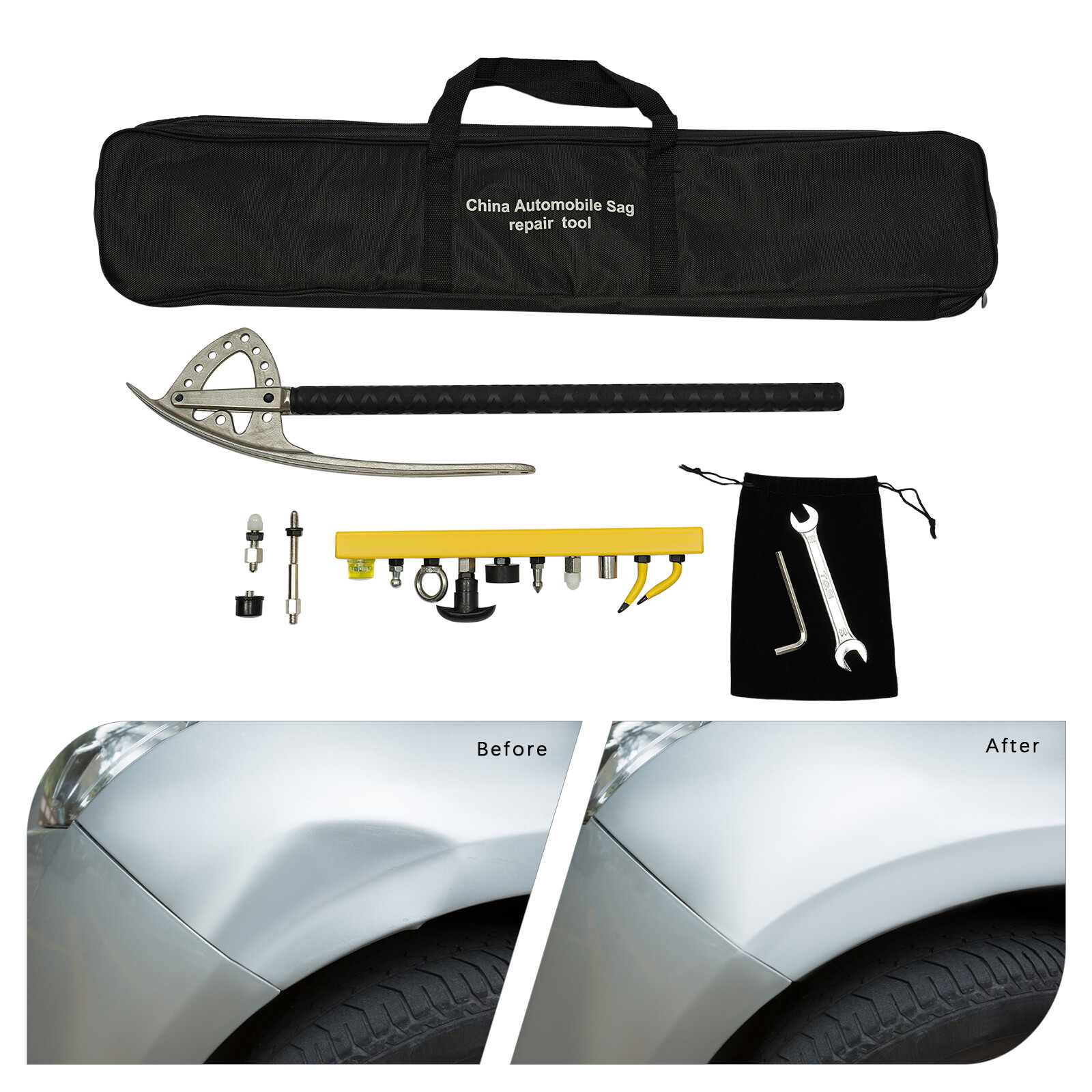 Car Fender Damage Repair Tools Auto Dent Removal Kit Angle Adjustable With Bag