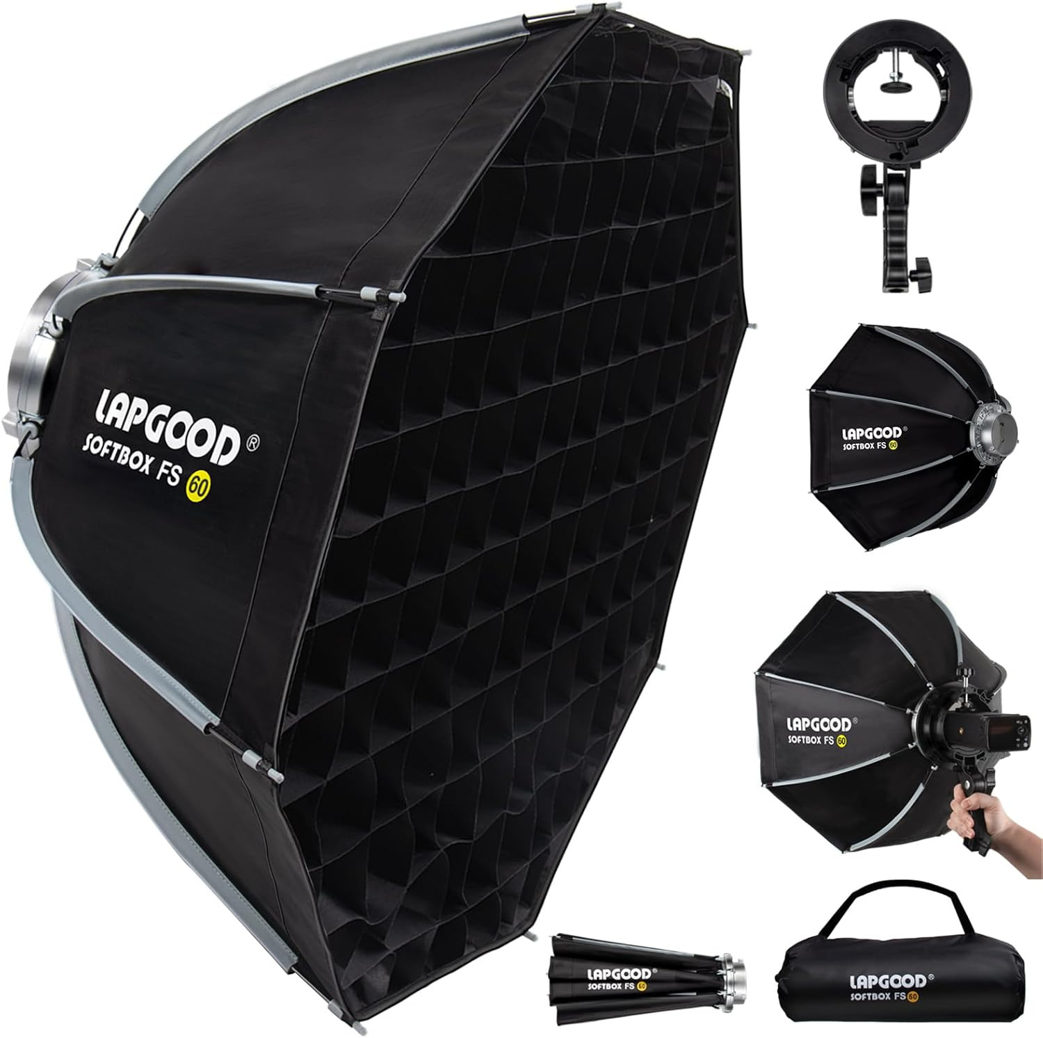 FS60 Softbox 60Cm Softboxes, Quick Release Foldable Softbox with Honeycomb Grid,