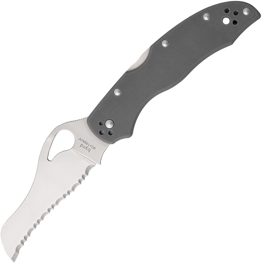 Byrd Gooney Lockback Gray G10 Folding 9Cr18MoV Serrated Pocket Knife 24GSGY